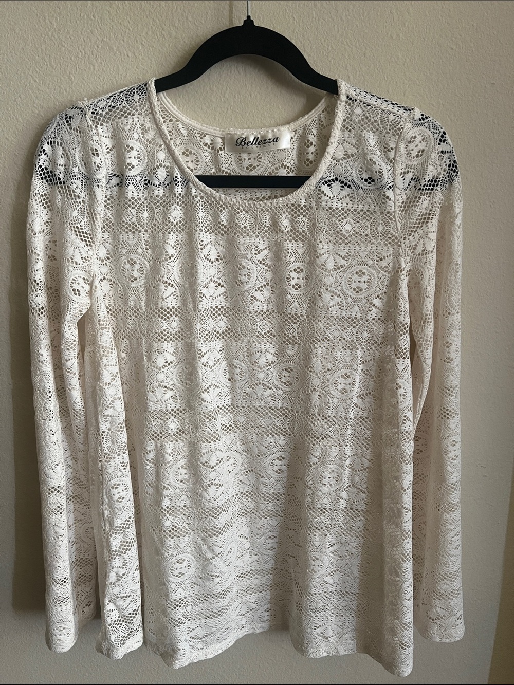 Off-White Crochet Lace Long Sleeve Top